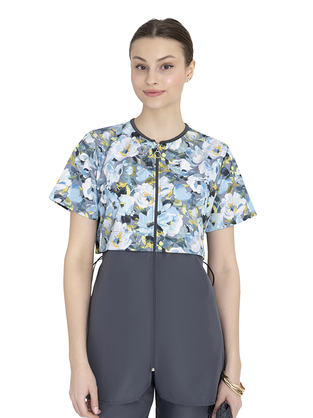 Yarı Kapalı Tesettür Mayo 2508 Suna Desenli Gri-3