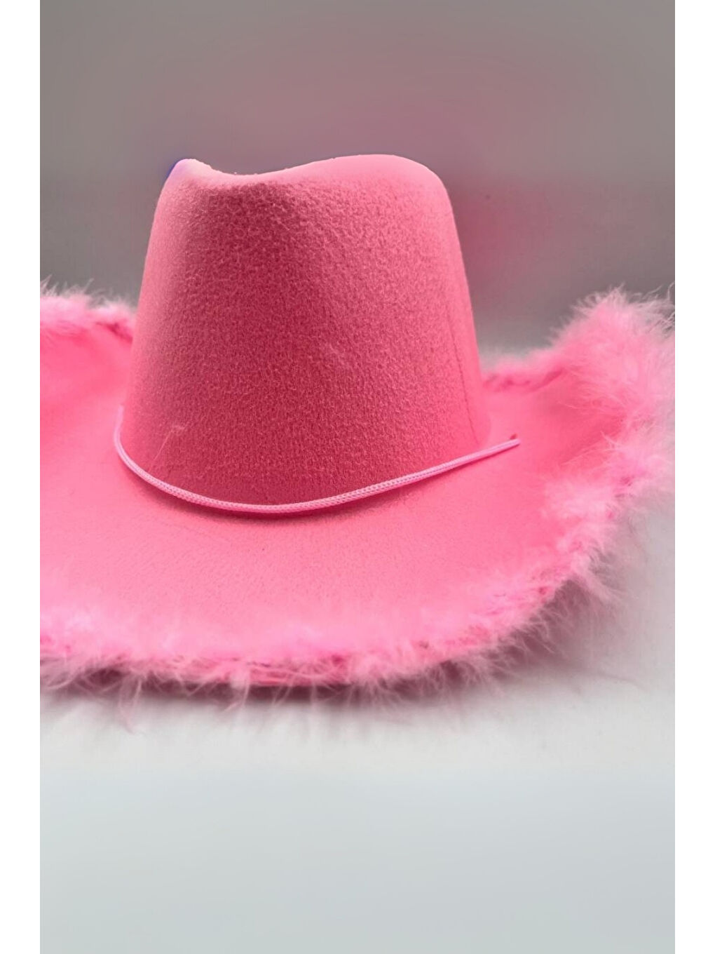 Pembe Tüylü Kız Çocuk Kovboy Şapkası-1