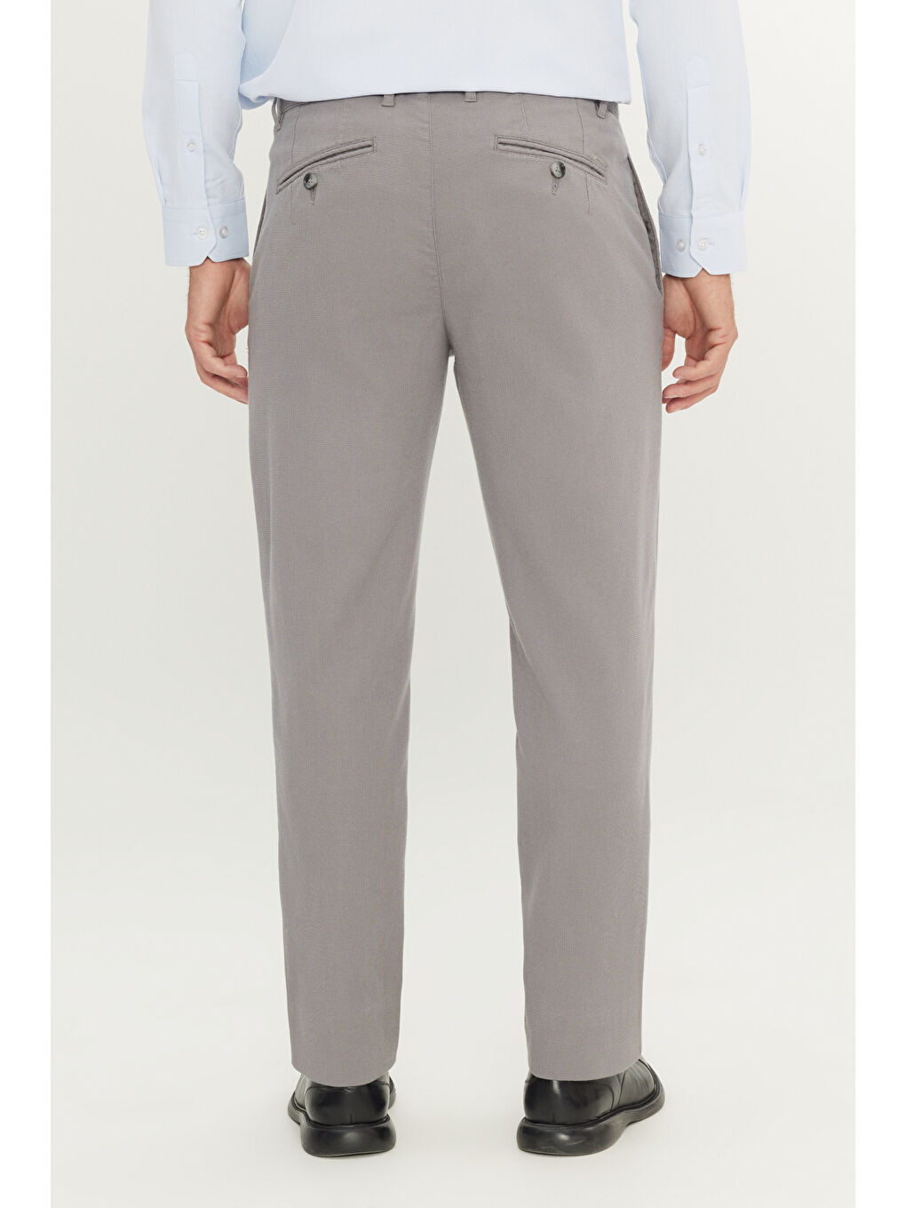 Erkek Gri Pamuklu Comfort Fit Yan Cepli Armürlü Casual Esnek Pantolon-4