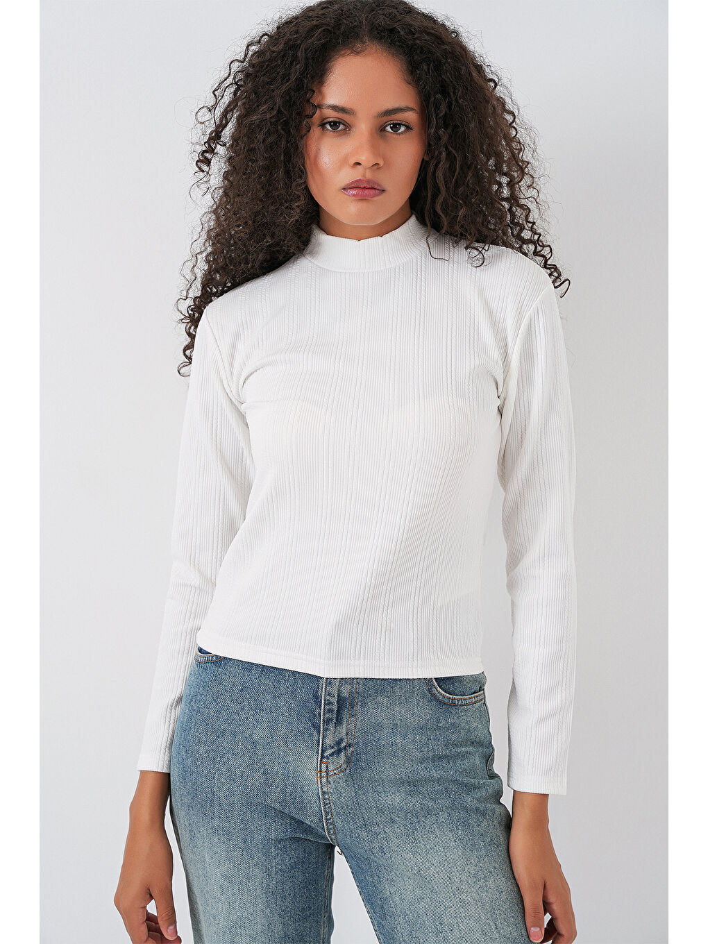 Kadın Uzun Kollu Fitilli Body 976 - Beyaz