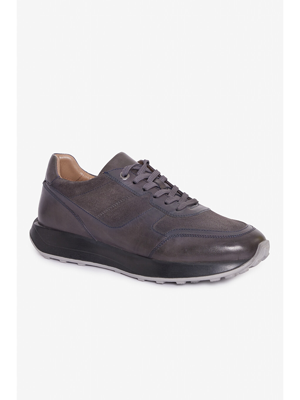 Erkek Antrasit %100 Deri Sneaker Spor Ayakkabı-1