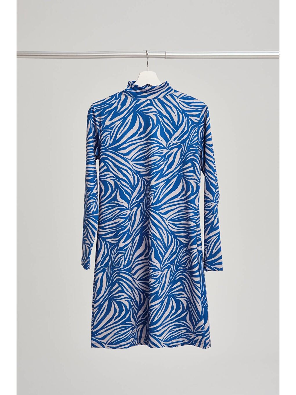 Çizgi Desenli Elastanlı Mavi Tam Tesettür Mayo Üstü 3060-6