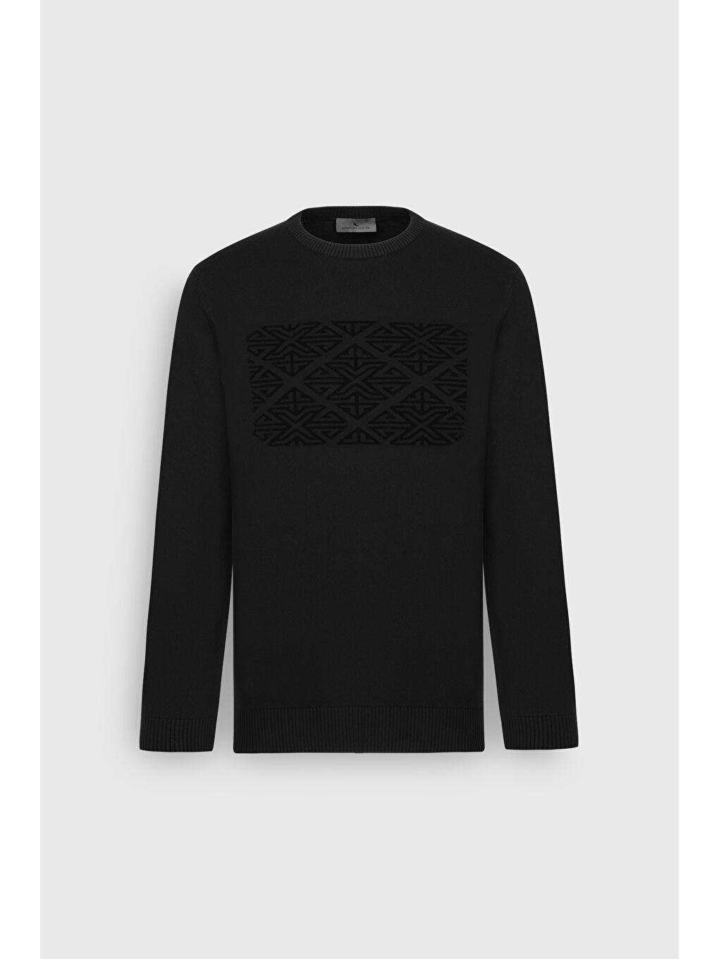 Erkek Siyah %100 Pamuk Standart Fit Bisiklet Yaka Baskılı Triko Kazak-5