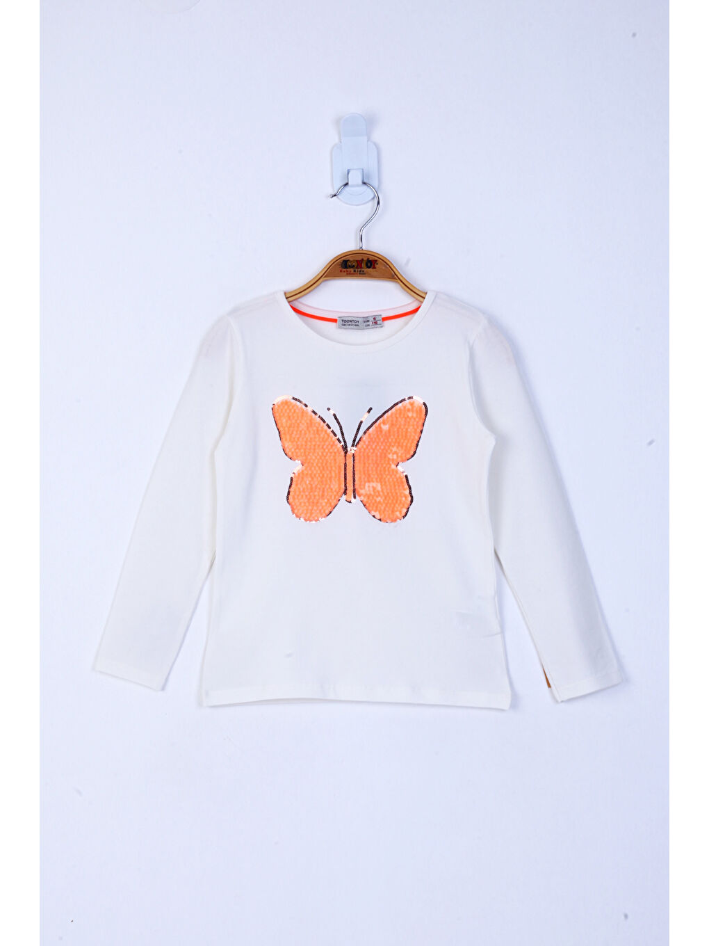 Ekru Kız Çocuk Kelebek Pullu Tişört