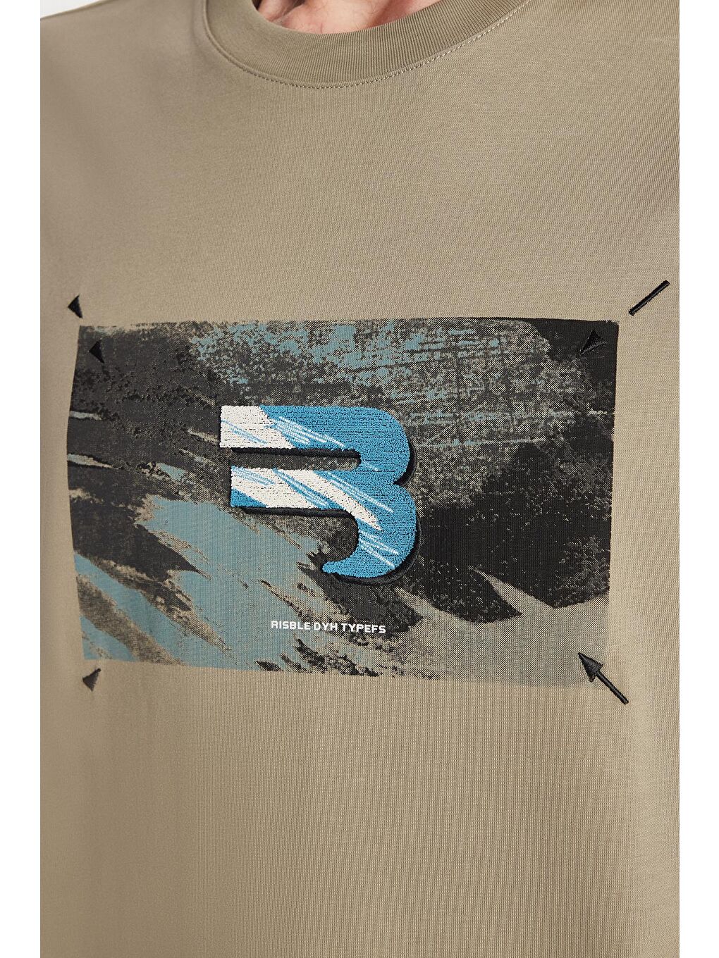 Relax Fit Rahat Kesim Pamuklu Ön Baskı Ve Nakış Detaylı Bisiklet Yaka Haki Erkek Tişö-3