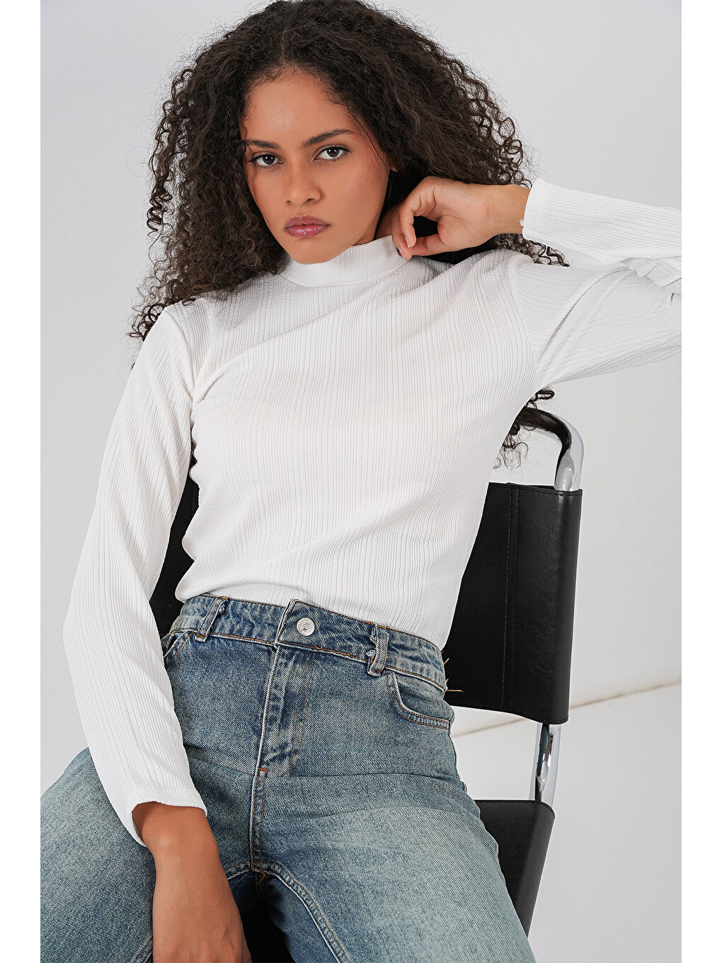 Kadın Uzun Kollu Fitilli Body 976 - Beyaz-3