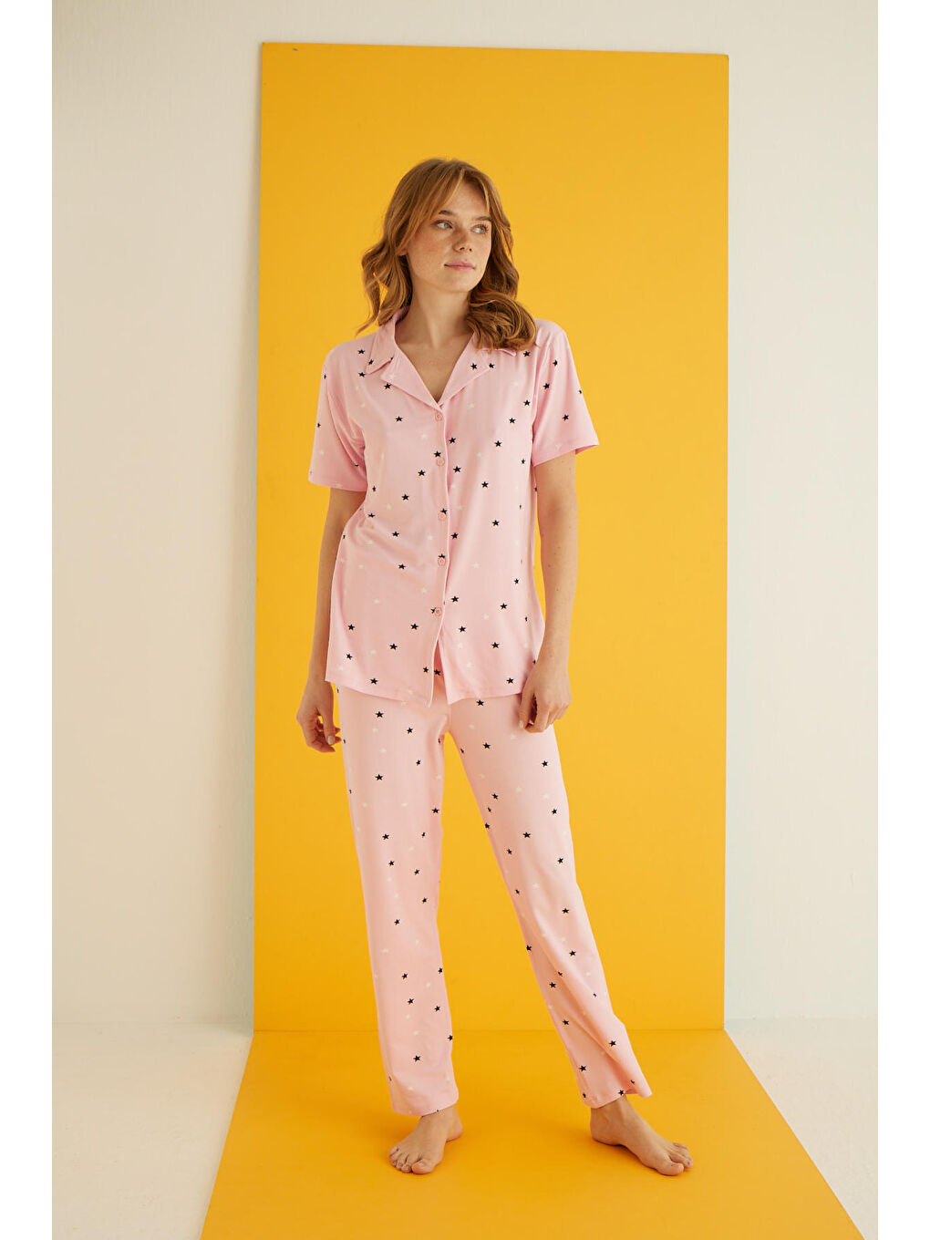 Pembe Bamboo Düğmeli Pijama Takımı 7054-24-1