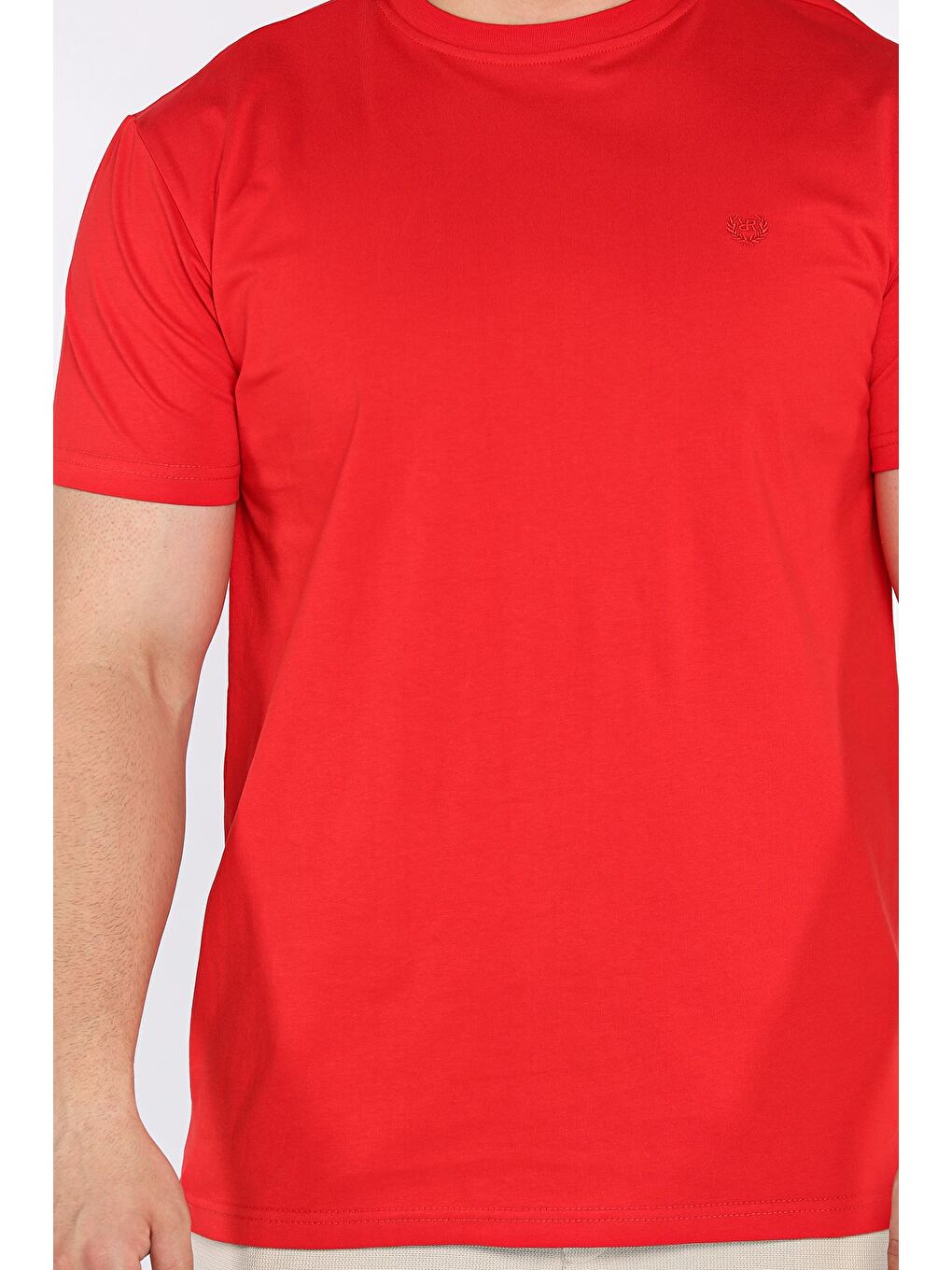 Kırmızı Bisiklet Yaka Nakışlı Erkek Tişört-3