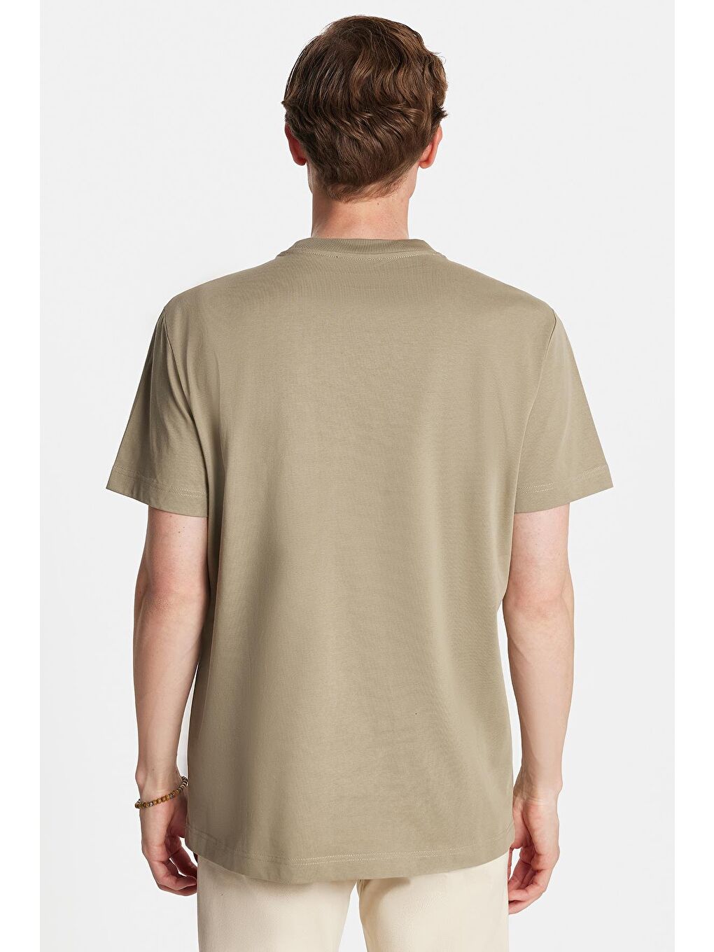 Relax Fit Rahat Kesim Pamuklu Ön Baskı Ve Nakış Detaylı Bisiklet Yaka Haki Erkek Tişö-4