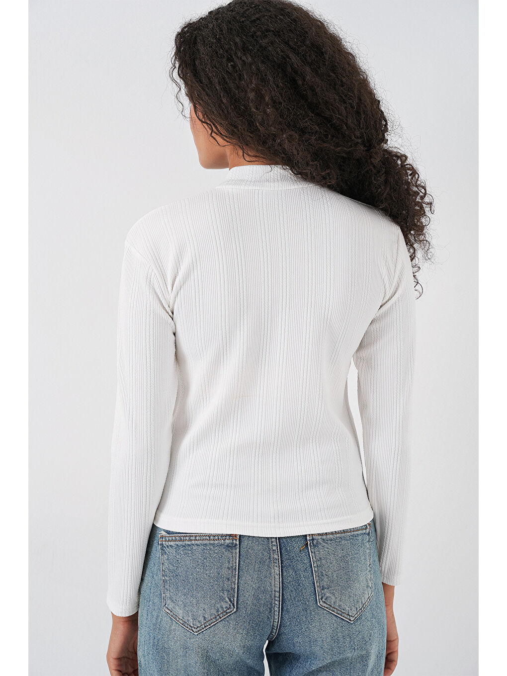 Kadın Uzun Kollu Fitilli Body 976 - Beyaz-5