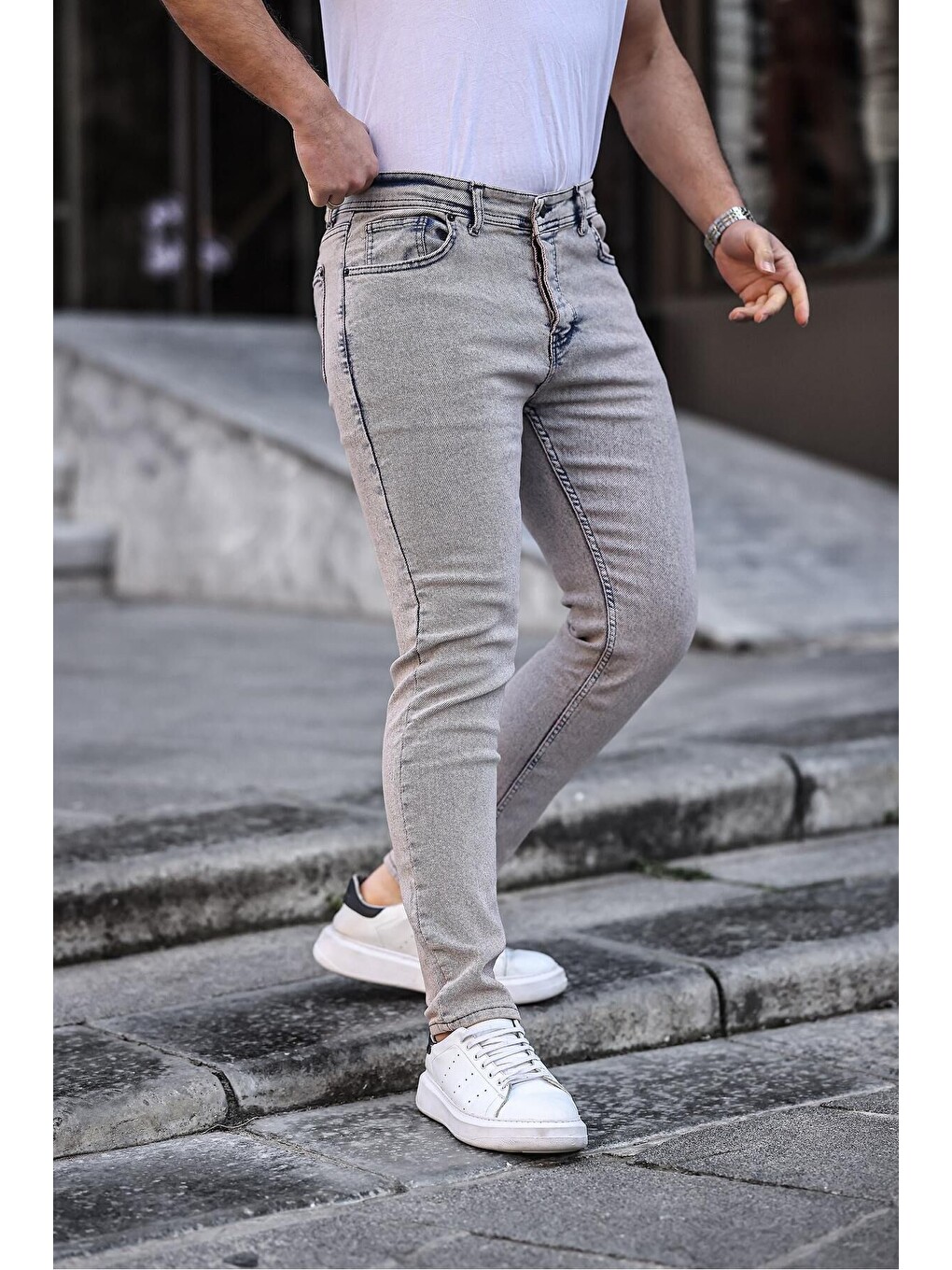 Bej Slim Fit Elastanlı Erkek Jean Pantolon