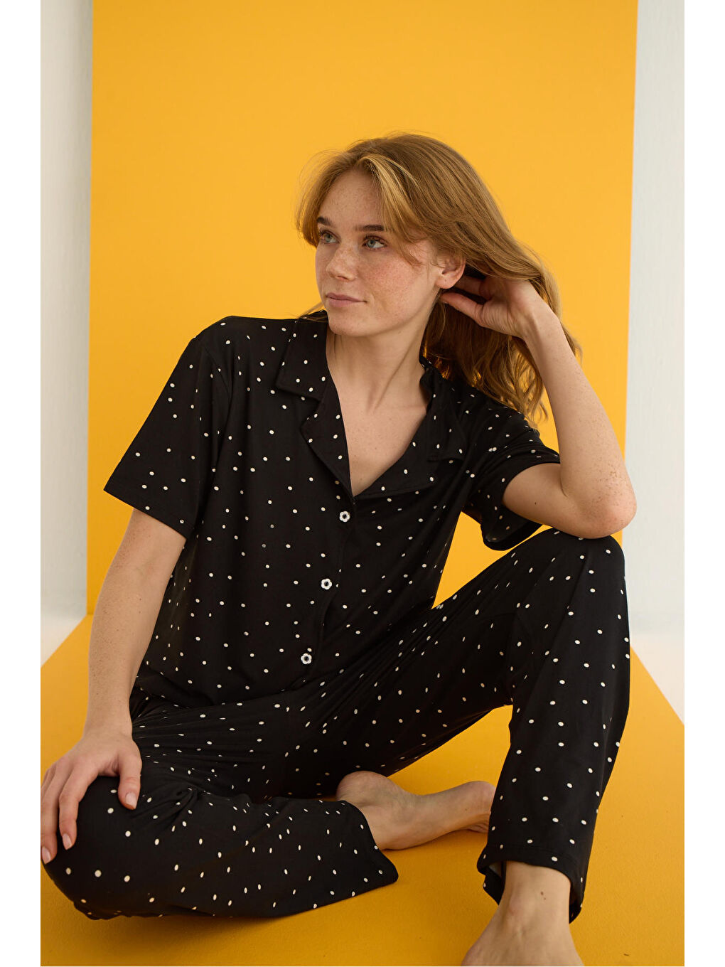 Siyah Bamboo Düğmeli Pijama Takımı 7054-9