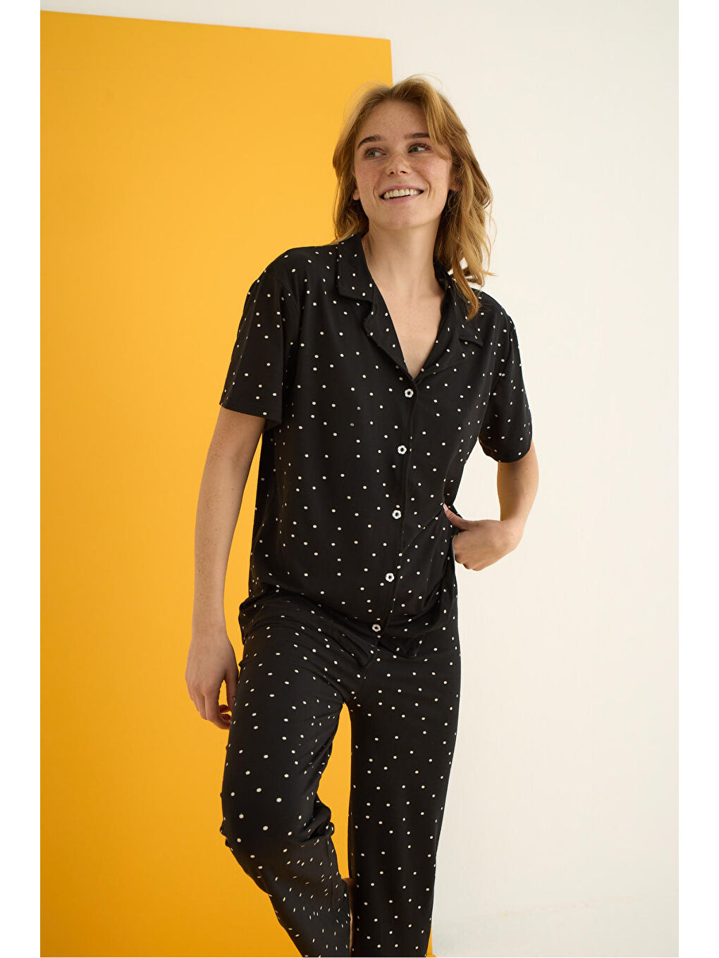Siyah Bamboo Düğmeli Pijama Takımı 7054-9-1