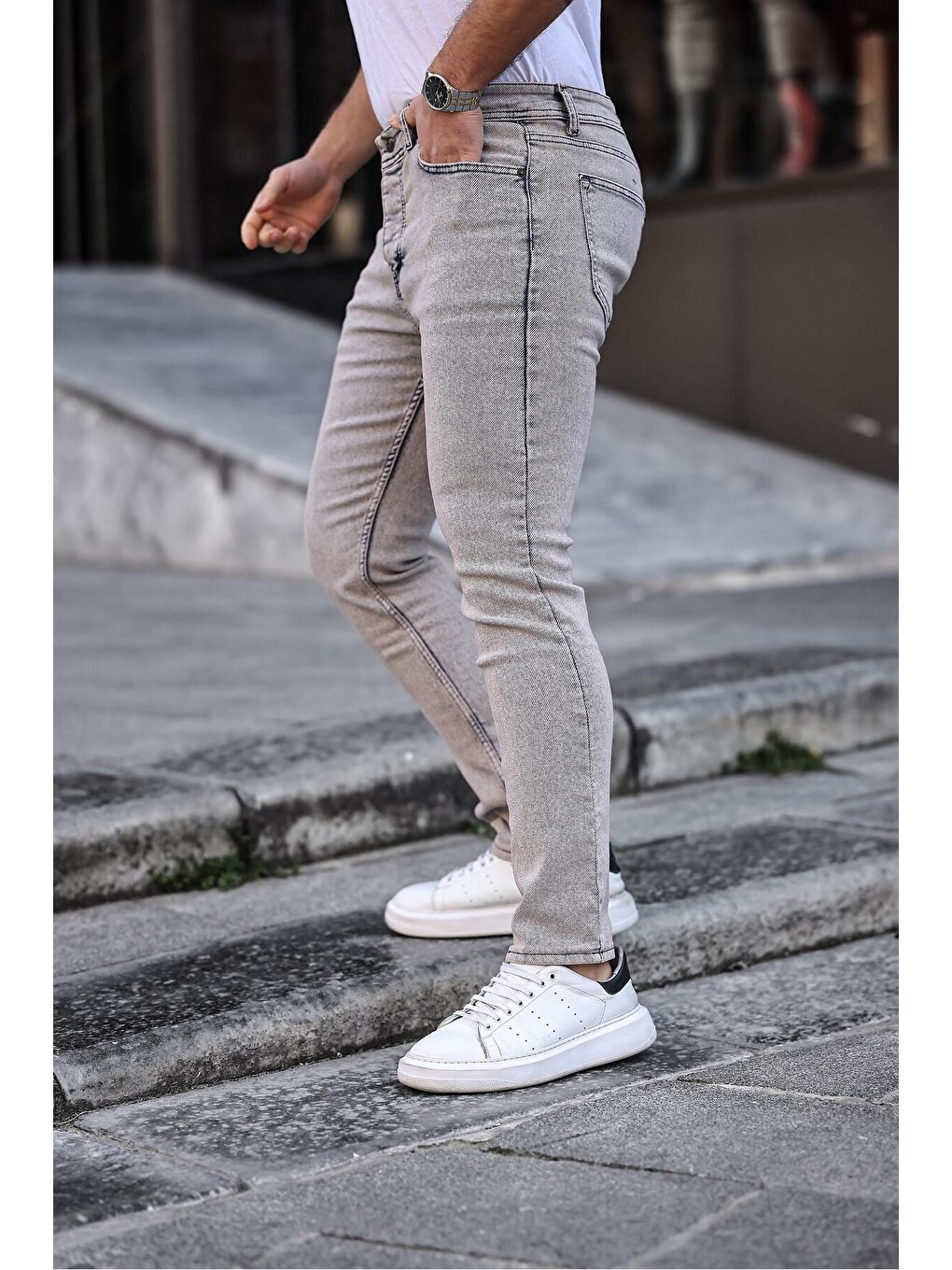 Bej Slim Fit Elastanlı Erkek Jean Pantolon-1