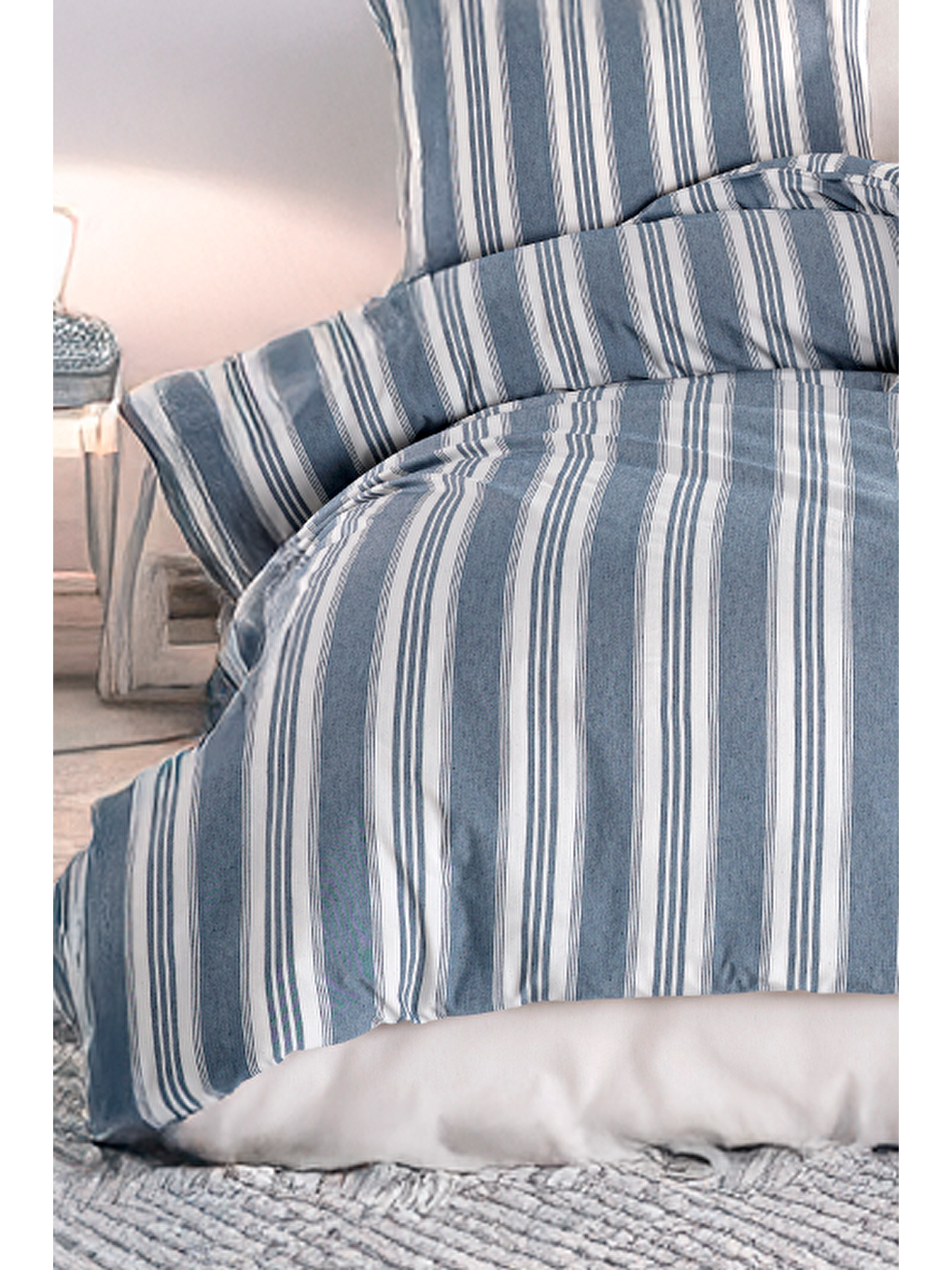 UPSTYLE Sport Çizgili Nevresim Takımı Çift Kişilik Soft Line Lacivert - 1