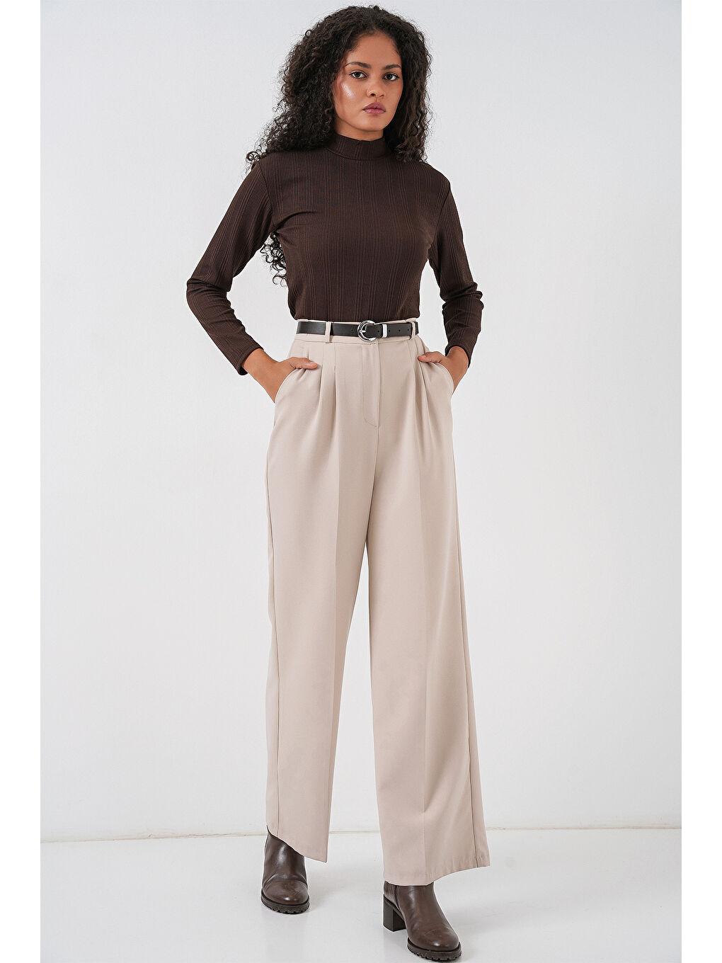 Kadın Uzun Kollu Fitilli Body 976 - Kahverengi-1