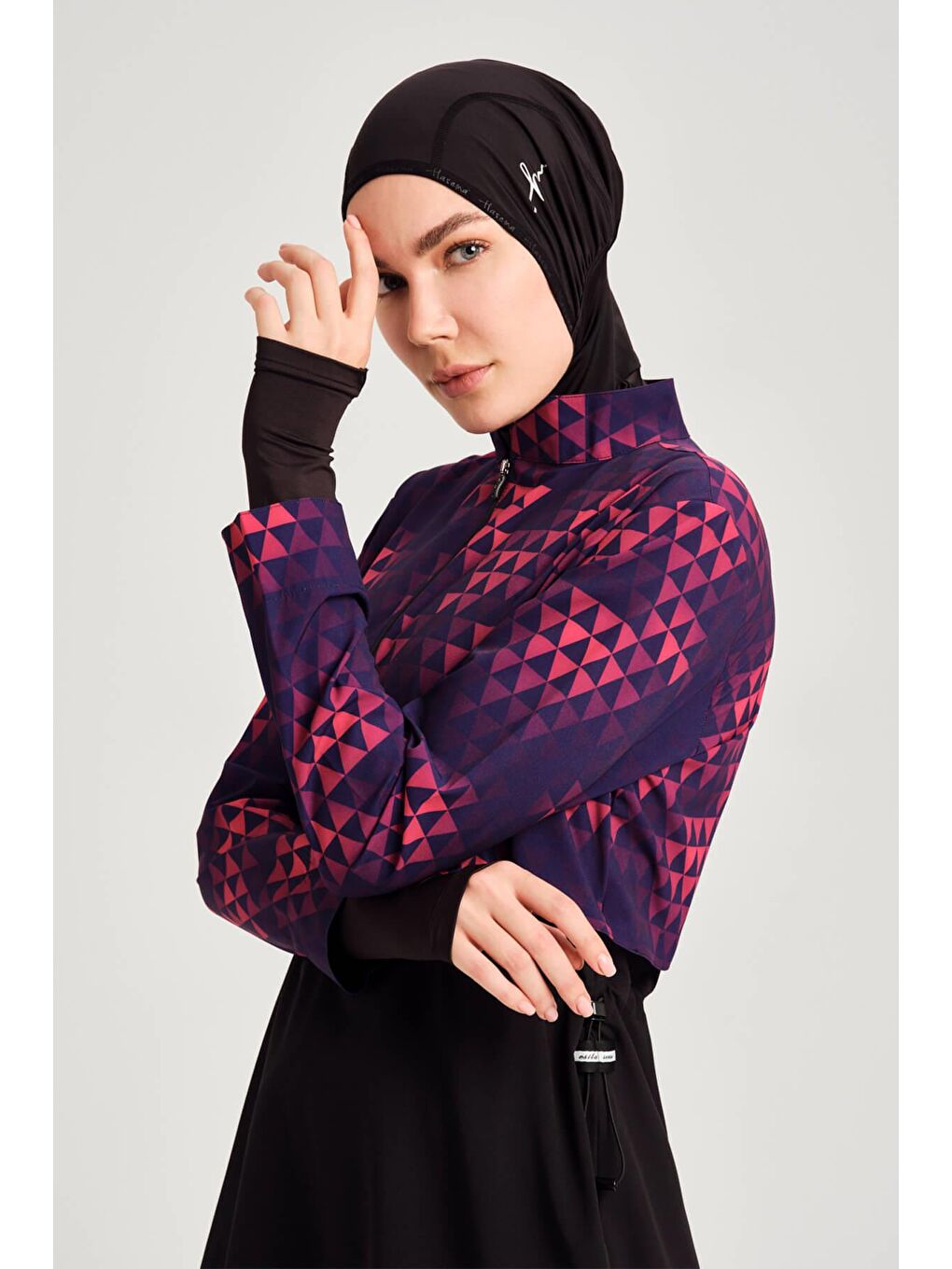 Esila Siyah Fuşya Tam Tesettür Mayo Üstü 2934-4