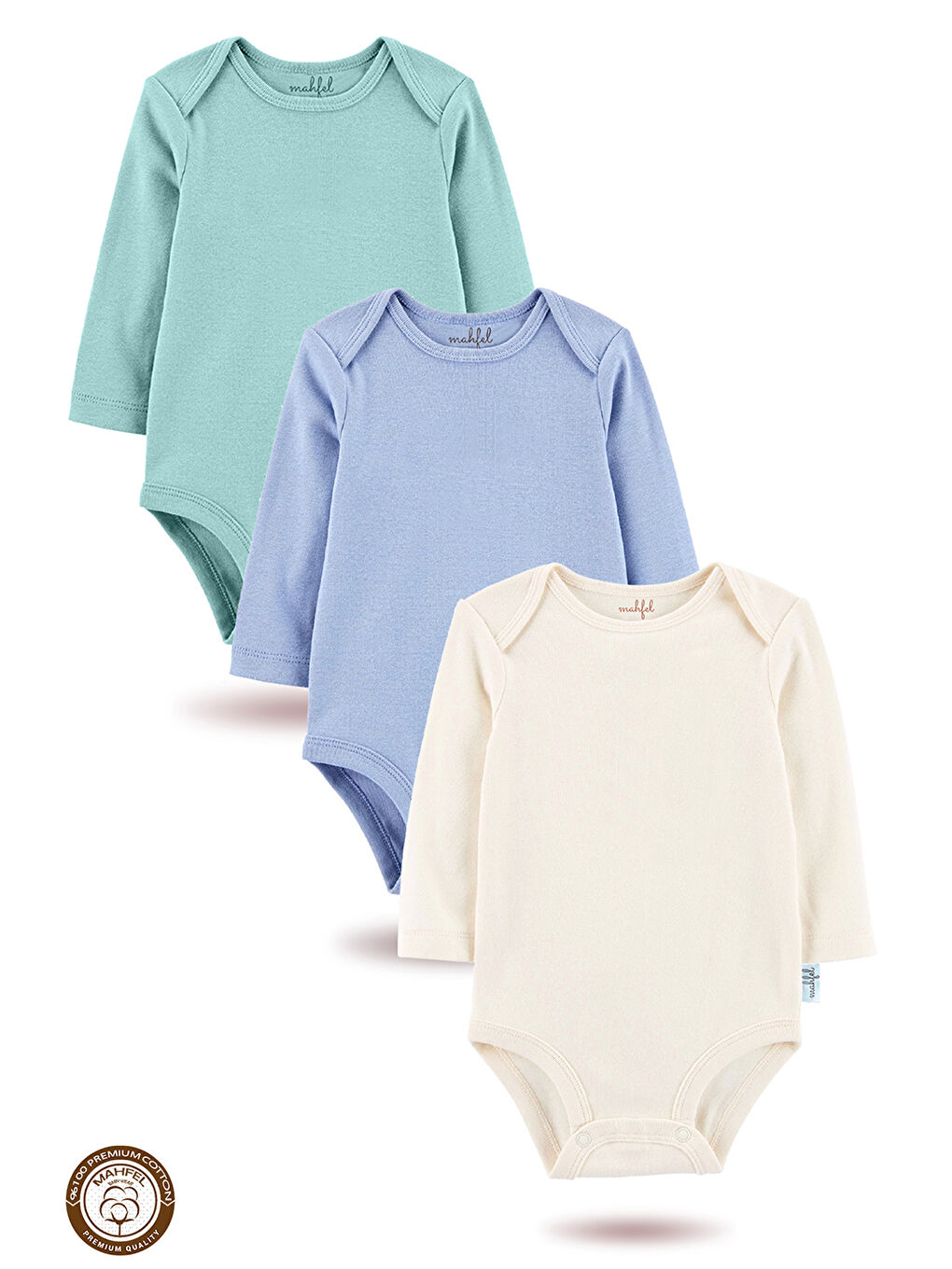 Turkuaz %100 Pamuklu 3'lü Baskısız Çıtçıtlı Bebek Body Zıbın TR