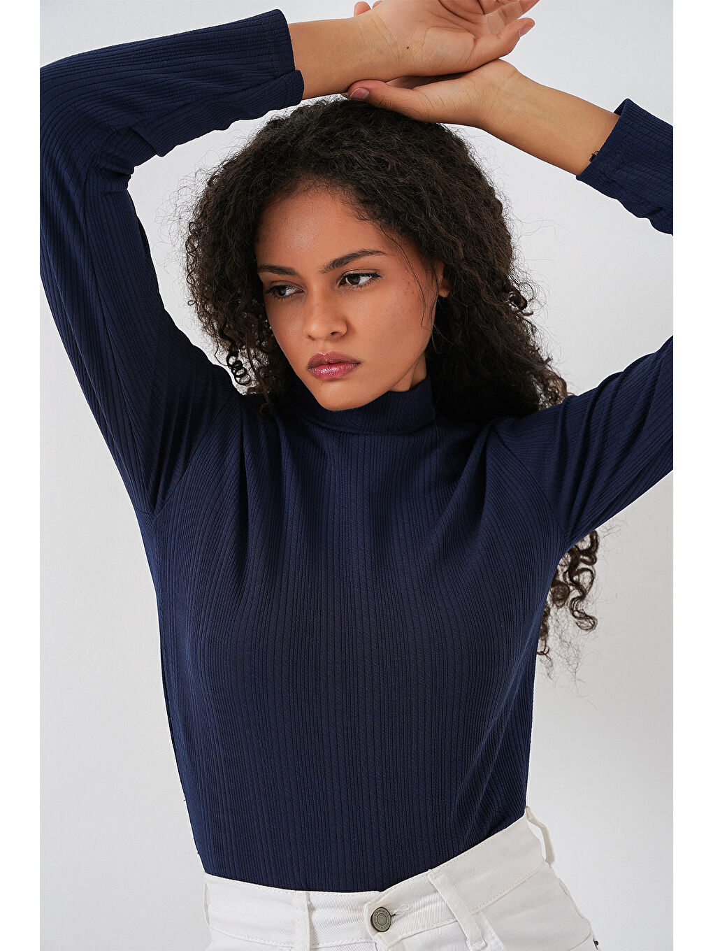 Kadın Uzun Kollu Fitilli Body 976 - Lacivert-1