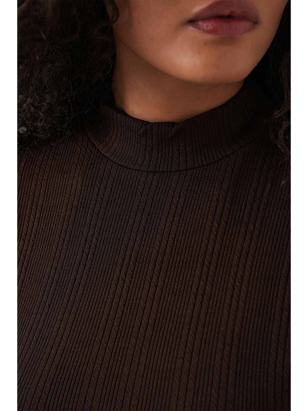 Kadın Uzun Kollu Fitilli Body 976 - Kahverengi-4