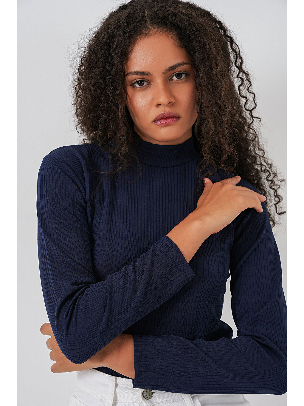 Kadın Uzun Kollu Fitilli Body 976 - Lacivert-3