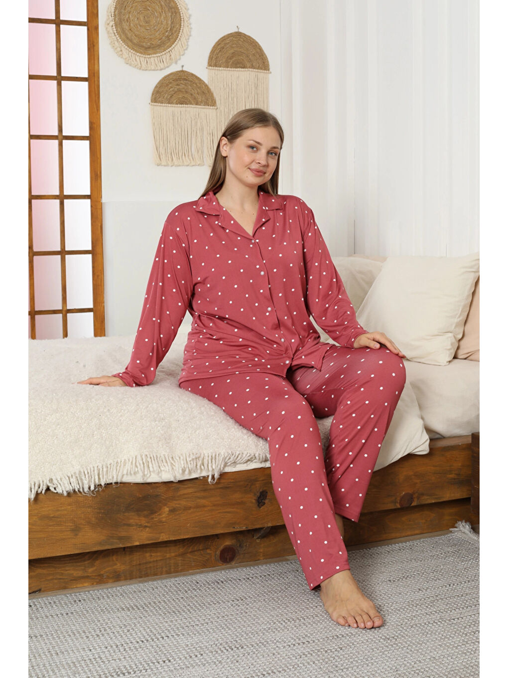Pembe Desenli Kadın Pijama Takımı 3397-1