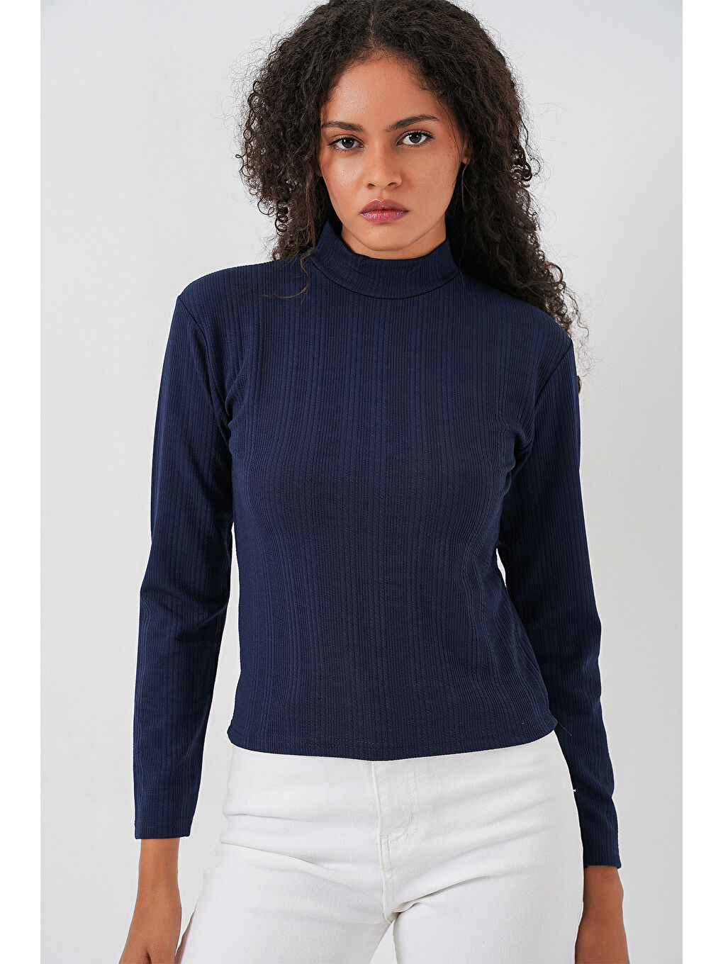 Kadın Uzun Kollu Fitilli Body 976 - Lacivert-4