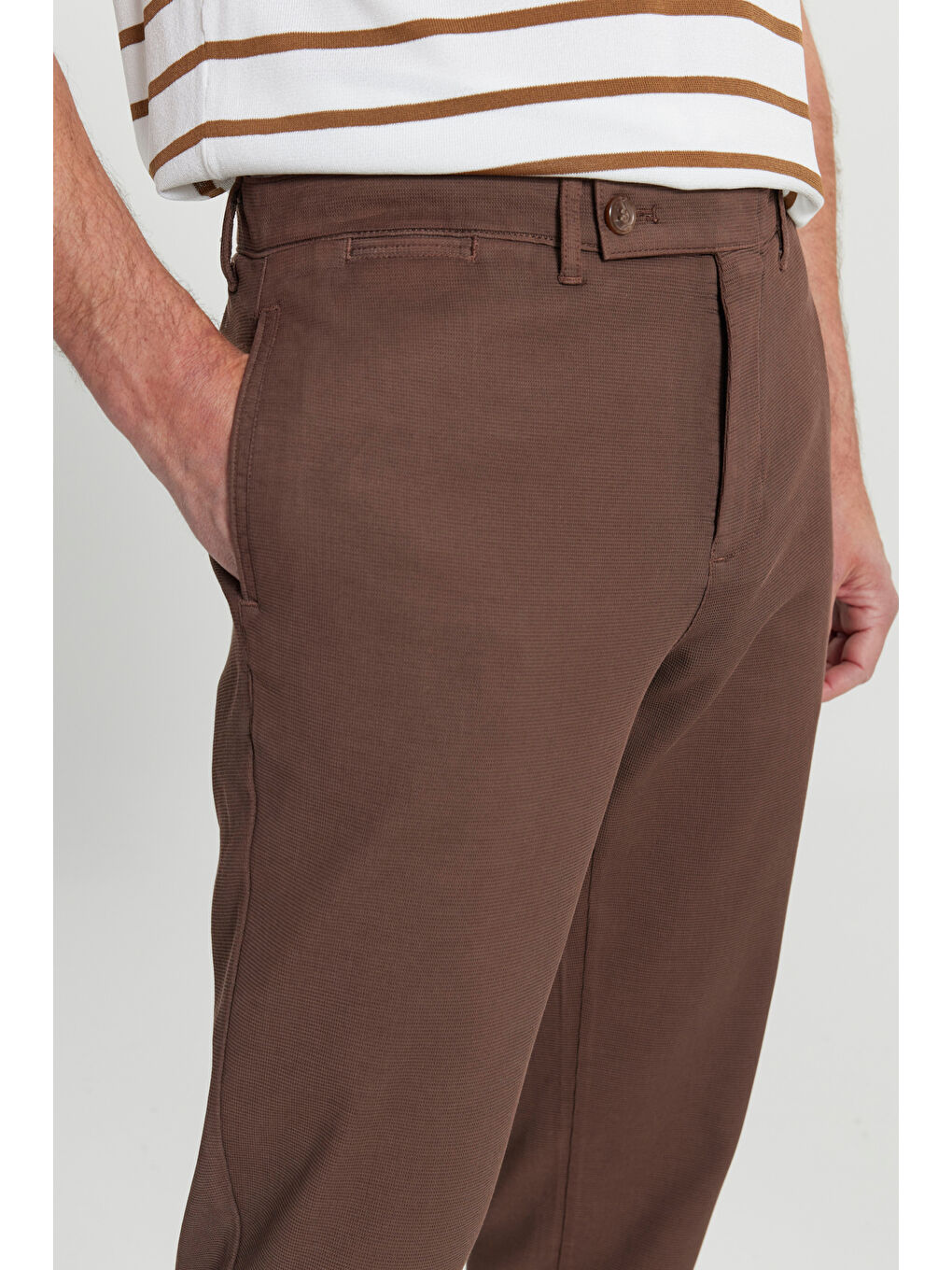 Bej Erkek Vizon Pamuklu Comfot Fit Rahat Kesim Yan Cepli Armürlü Casual Esnek Pantolon-3