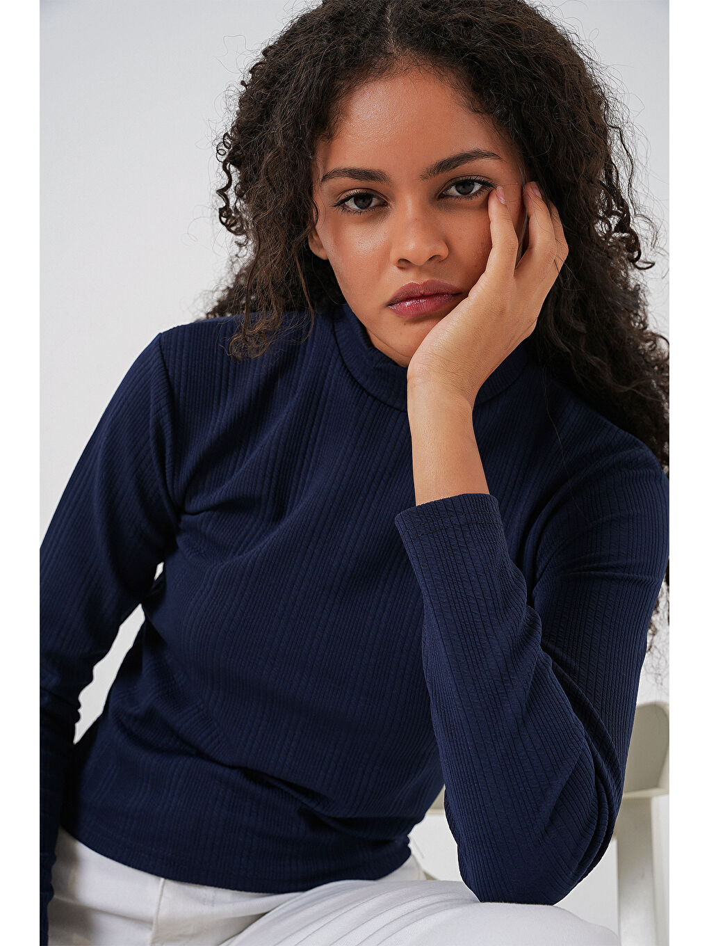 Kadın Uzun Kollu Fitilli Body 976 - Lacivert-5