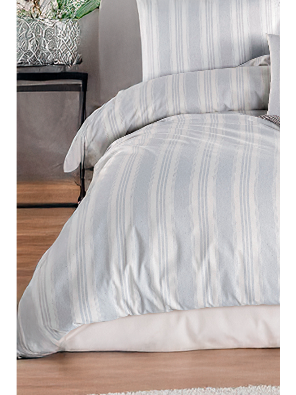 Sport Çizgili Nevresim Takımı Çift Kişilik Soft Line Gri-1