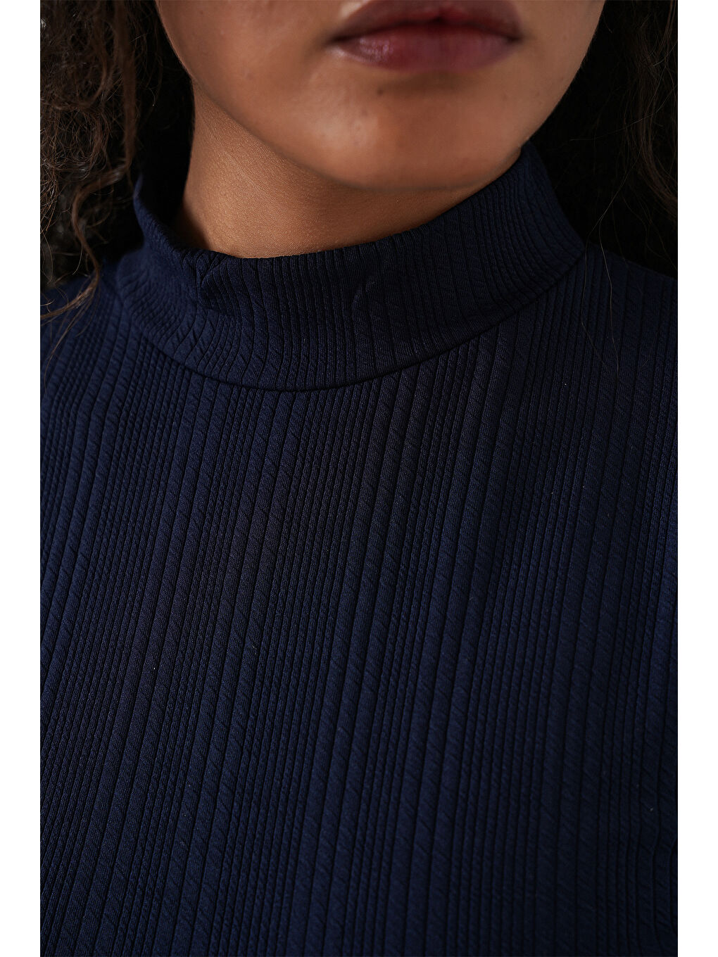 Kadın Uzun Kollu Fitilli Body 976 - Lacivert-6