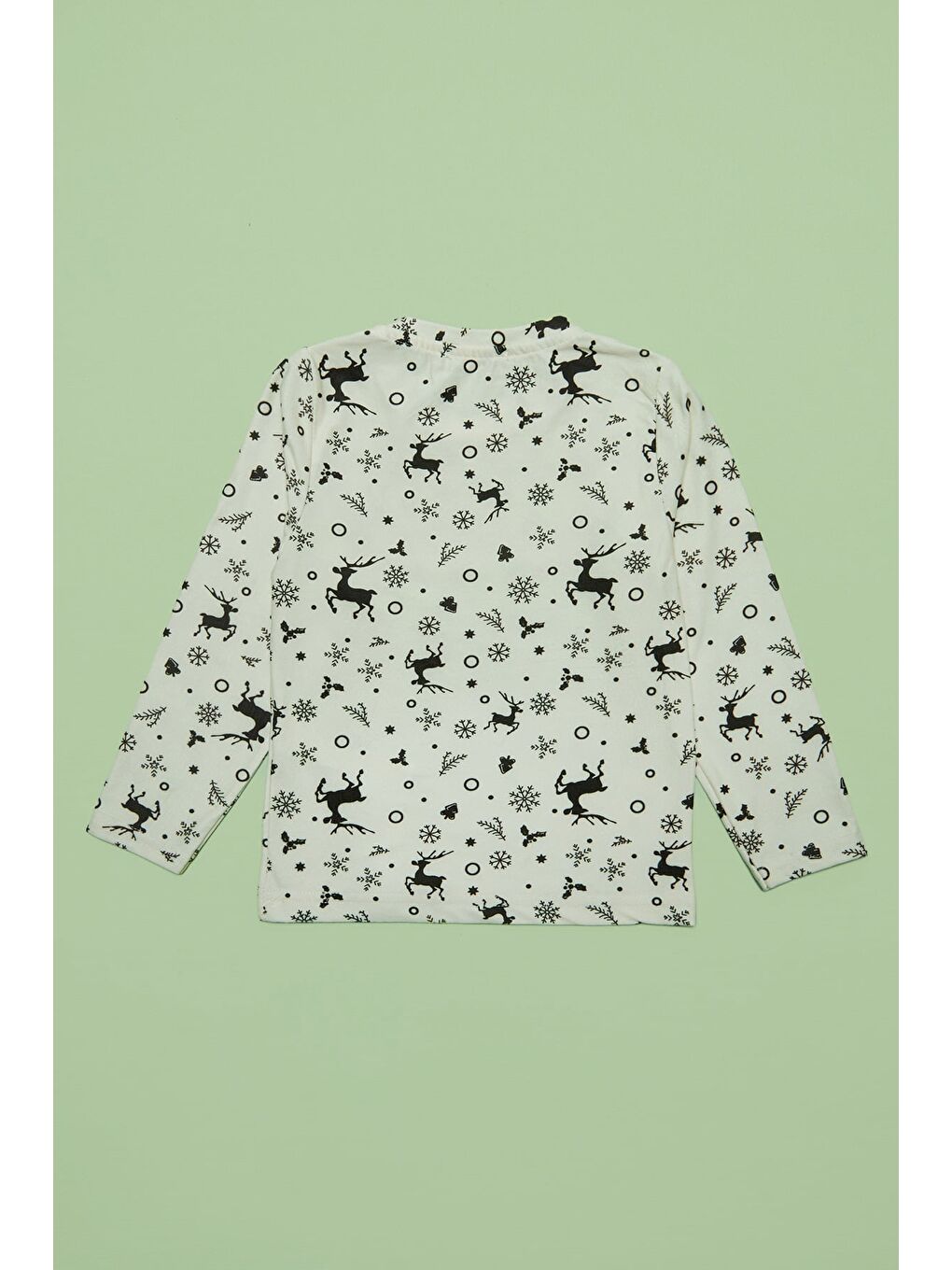 Ekru Kar Tanesi Ve Geyik Desenli Unisex Çocuk Pijama Takımı-2