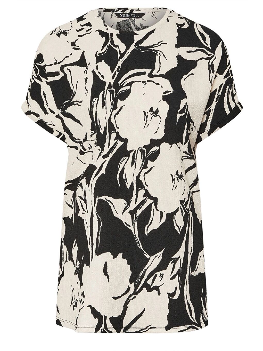 Siyah Büyük Beden Bisiklet Yaka Bürümcük Kumaş Baskılı T-shirt 304115-5