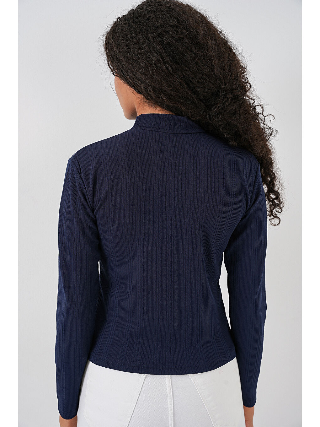 Kadın Uzun Kollu Fitilli Body 976 - Lacivert-7