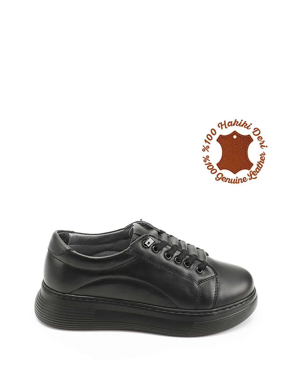 Siyah Kadın KOYU SİYAH Lastik Bağcıklı Comfort Hakiki Deri Sneaker