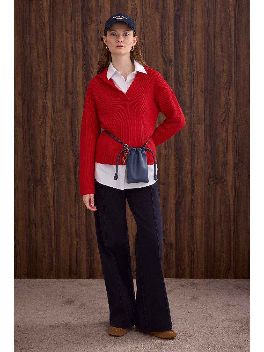 Polo Yaka Kazak Kırmızı