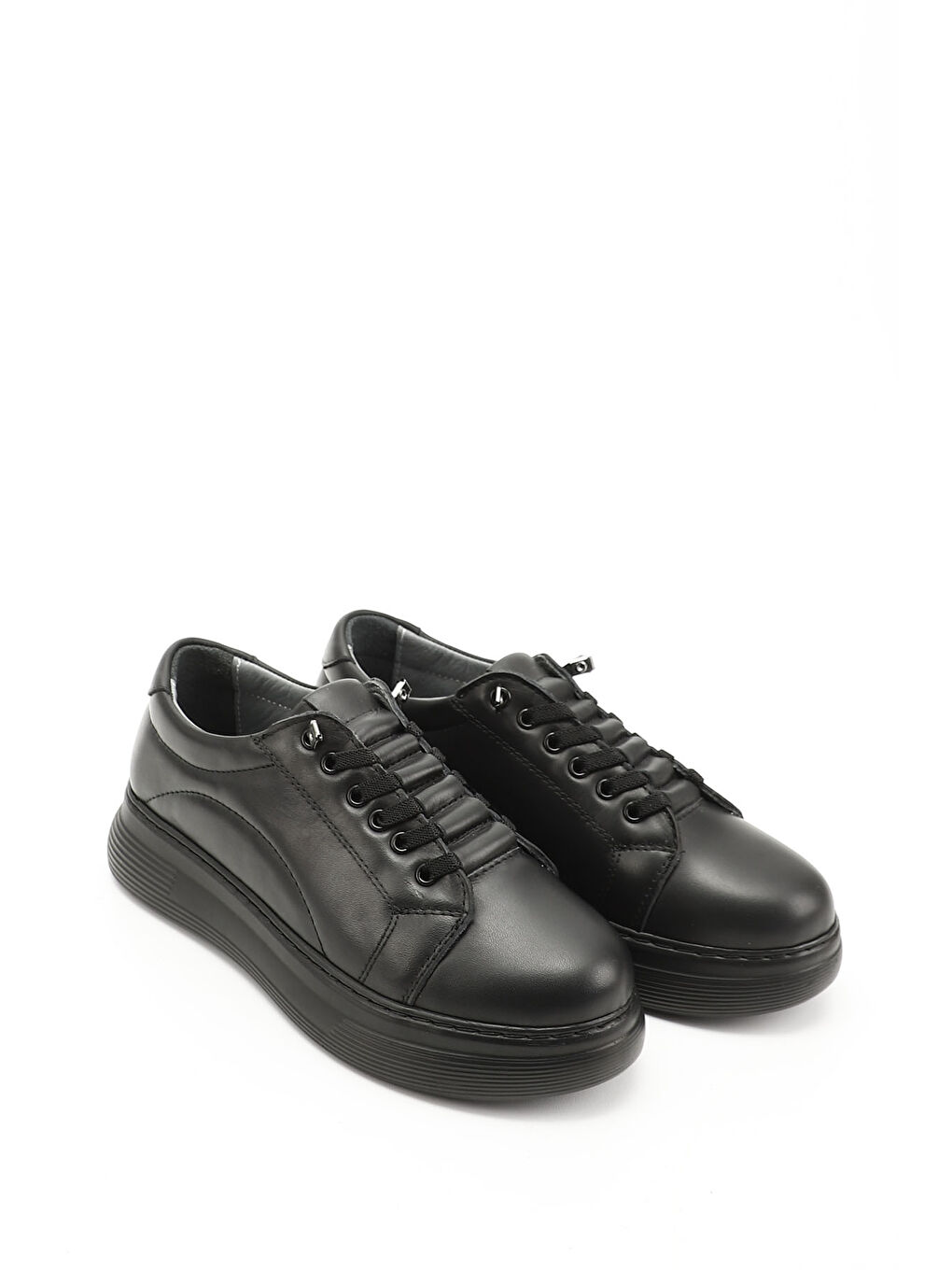 Siyah Kadın KOYU SİYAH Lastik Bağcıklı Comfort Hakiki Deri Sneaker-1