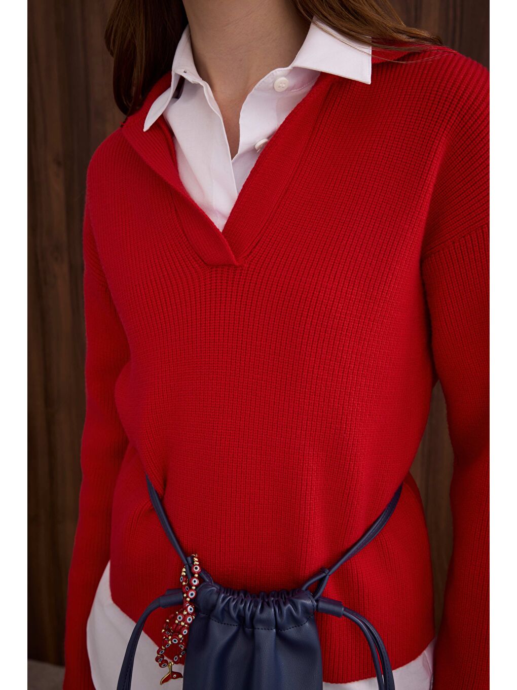 Polo Yaka Kazak Kırmızı-1