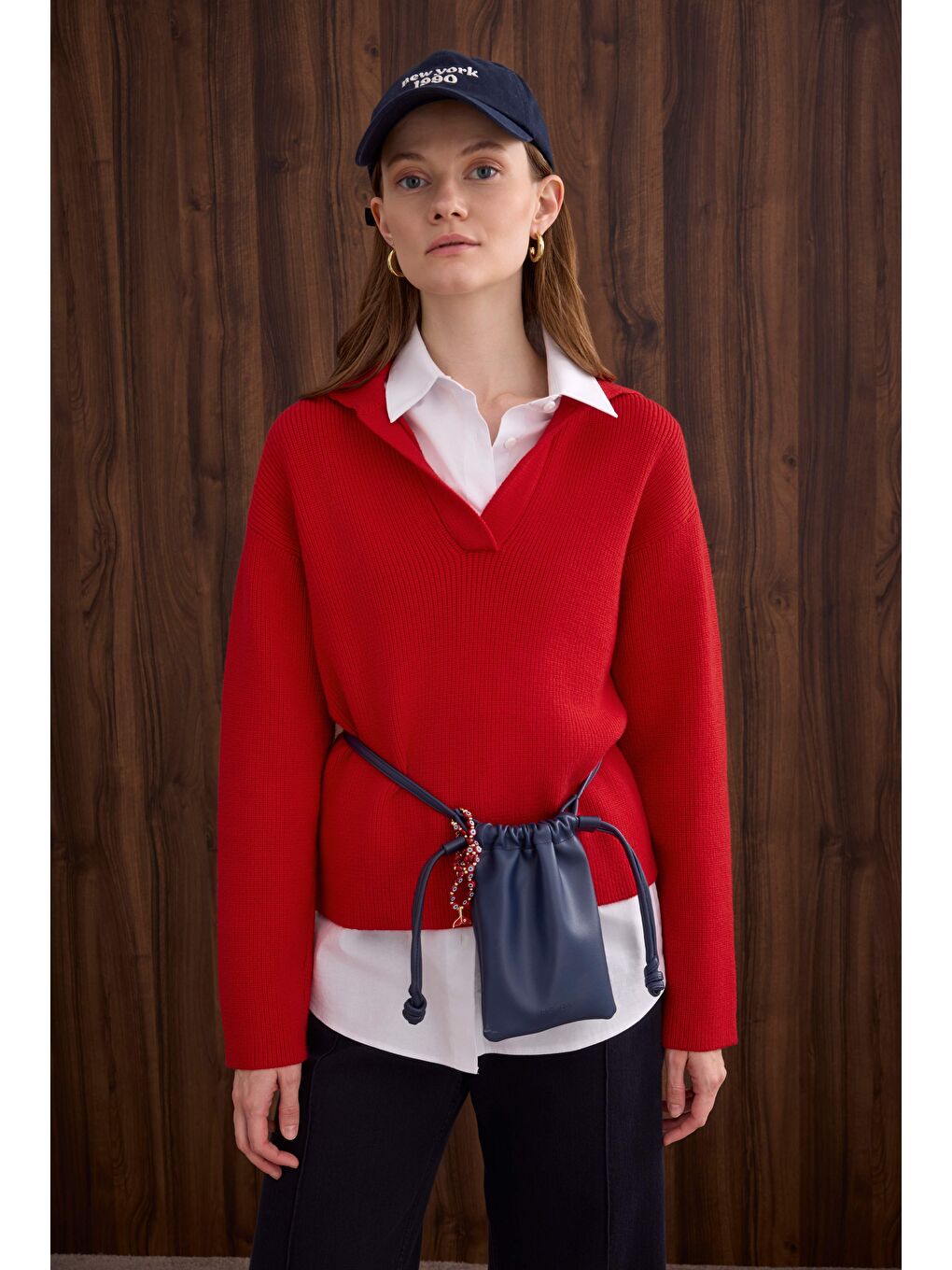 Polo Yaka Kazak Kırmızı-2