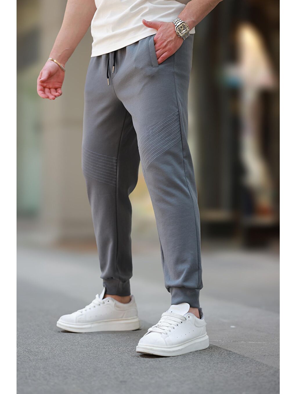 Gri Füme Manşetli Erkek Eşofman Altı E6570