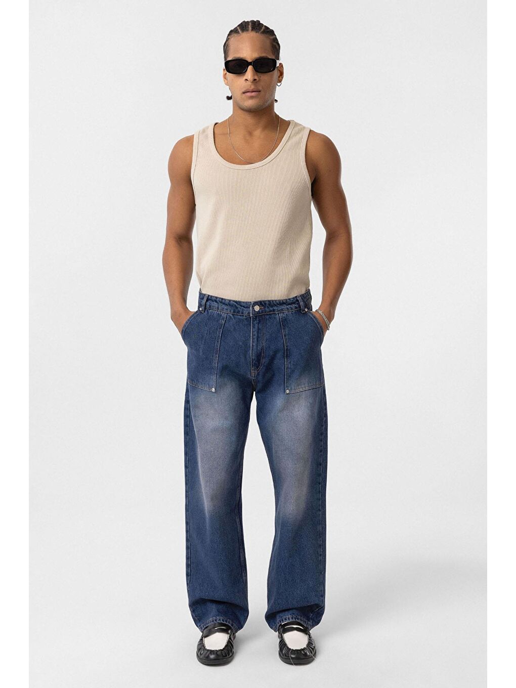 Cep Detaylı Baggy Fit Jean Açık Mavi