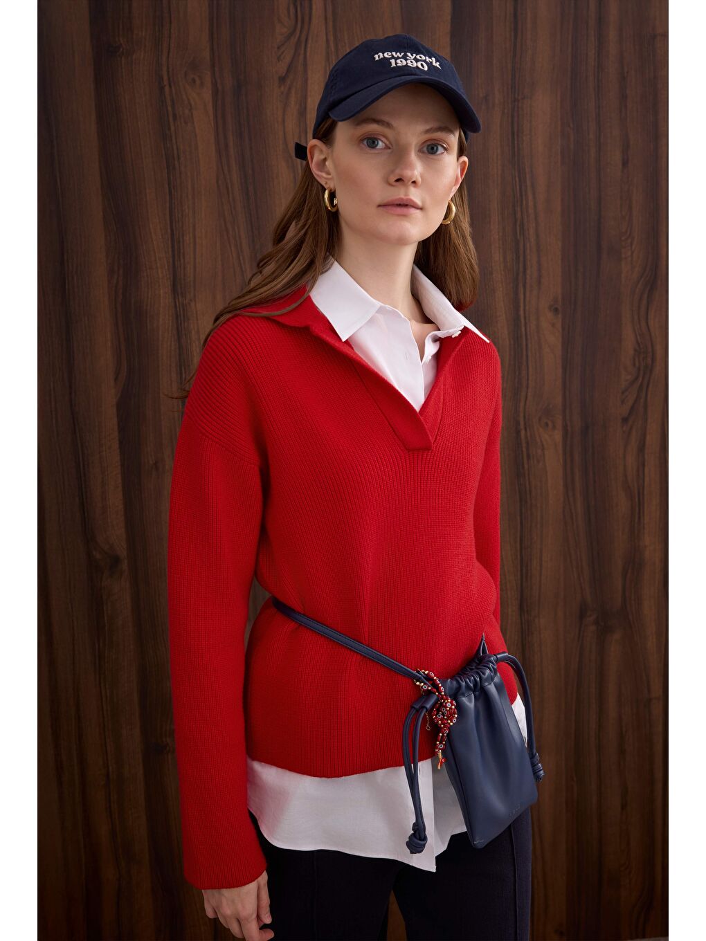 Polo Yaka Kazak Kırmızı-3