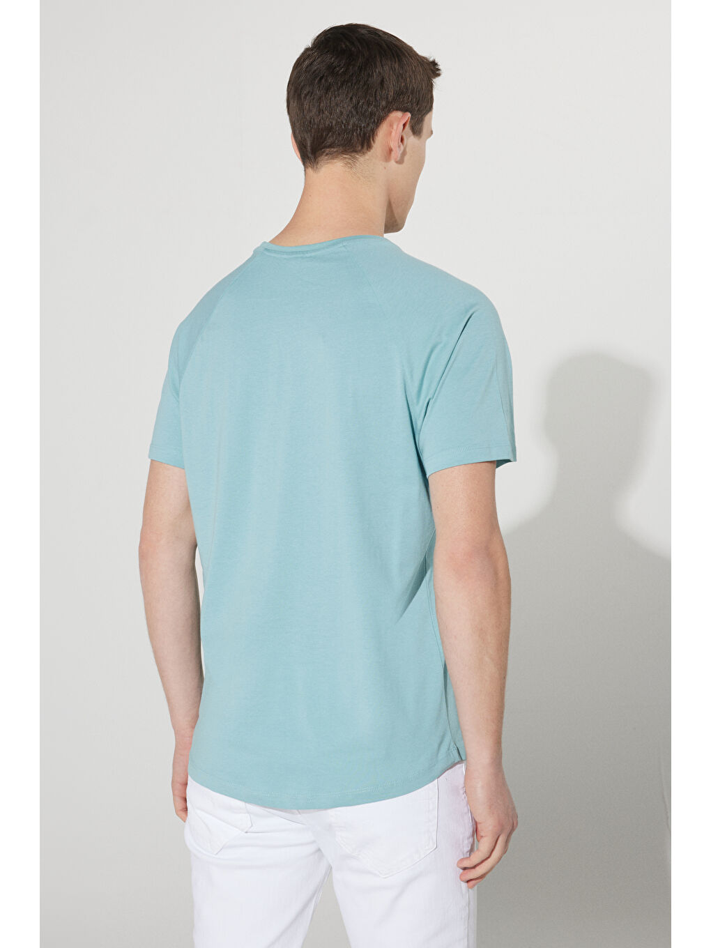 Erkek Petrol Slim Fit Dar Kesim Bisiklet Yaka Pamuklu Kısa Kollu Tişört-5