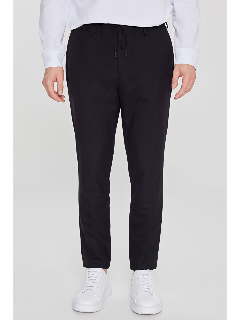 Erkek Siyah Slim Fit Dar Kesim Yünlü Yan Cepli Takım Elbise Pantolonu