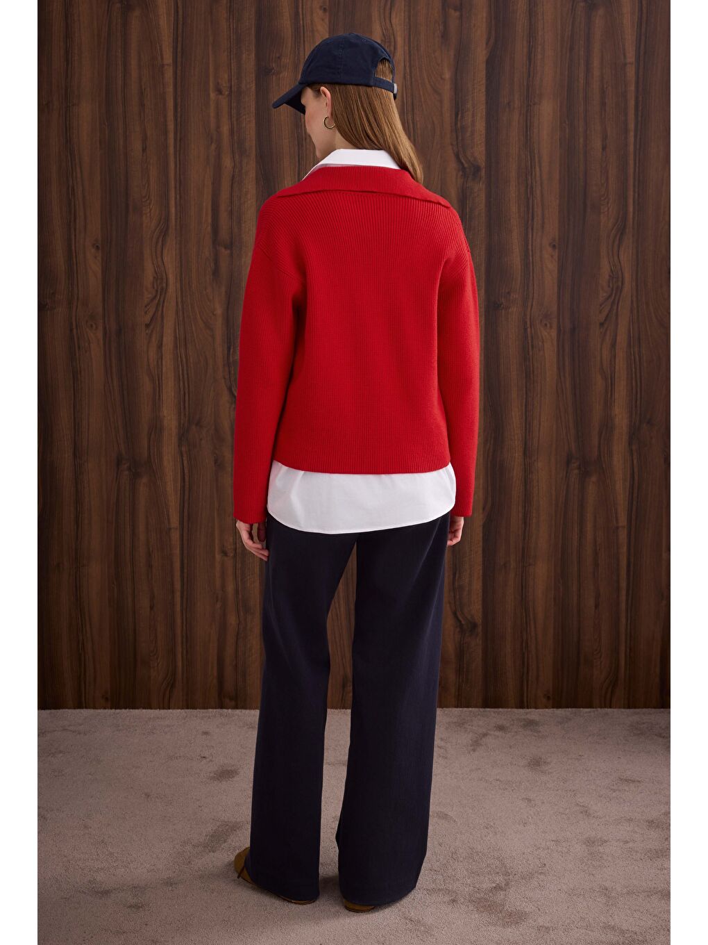 Polo Yaka Kazak Kırmızı-4