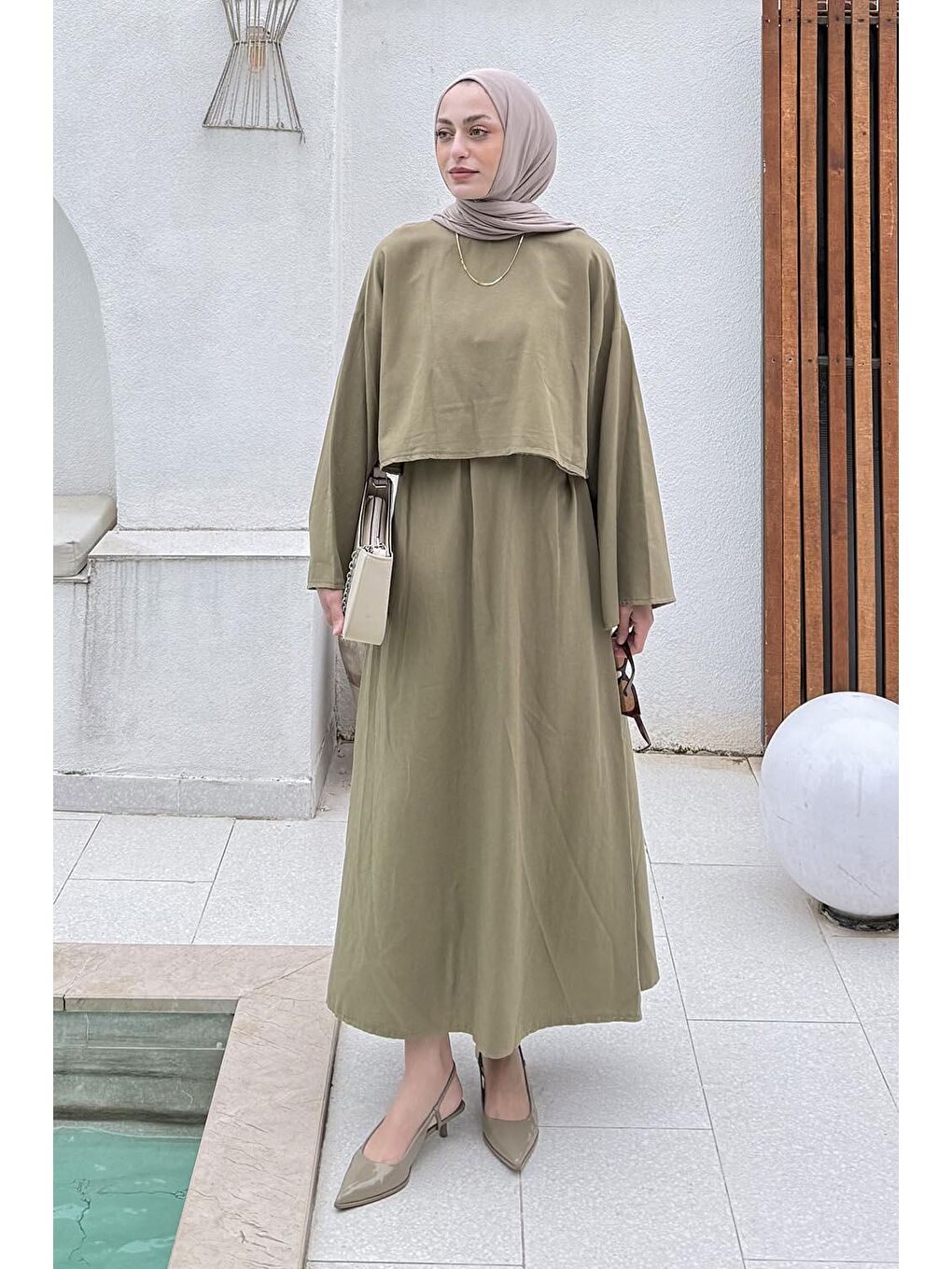 Etekli Tesettür Takım Haki