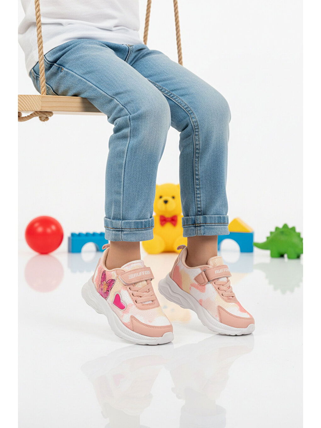 Pembe Pudra Fileli Cırtlı Kız Çocuk Spor Ayakkabı Ruffon P-2