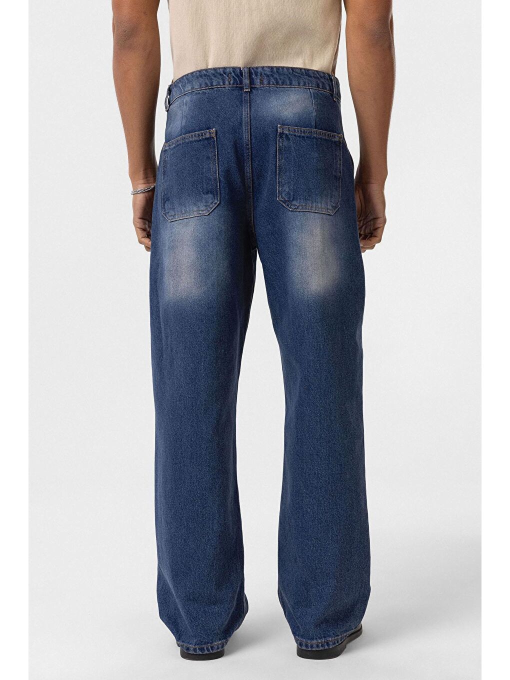 Cep Detaylı Baggy Fit Jean Açık Mavi-4