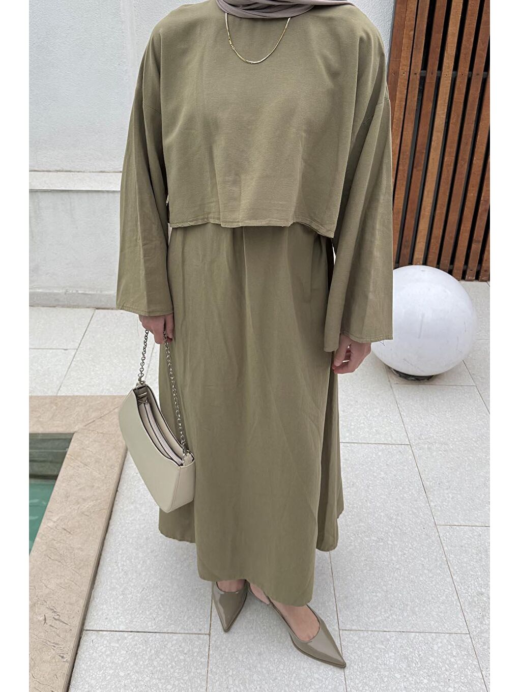 Etekli Tesettür Takım Haki-2