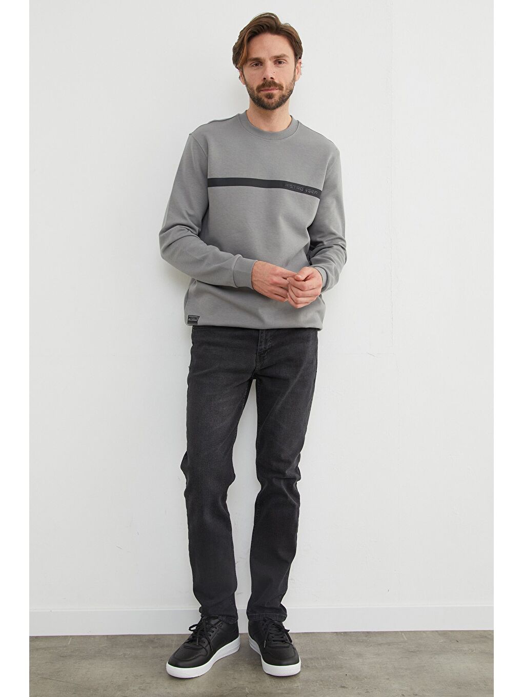 Gri You`re Stronger Baskılı Bisiklet Yaka Büyük Beden Sweatshirt-3